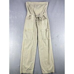 Blue Blush Strapless Cargo Jumpsuit Womens Size Large Tan Belted